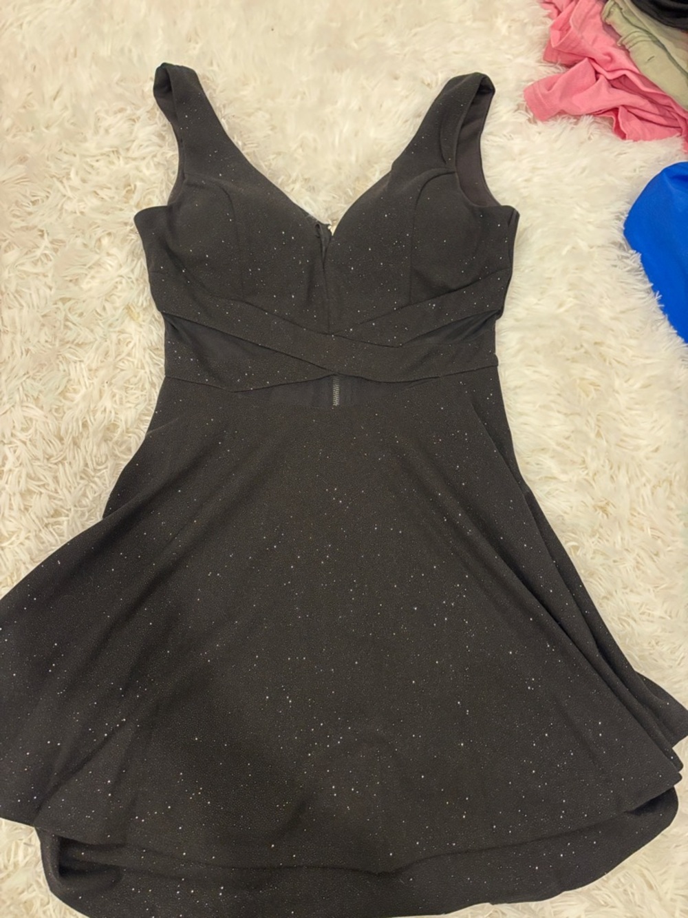 Honey and Rosie Black Sparkle V-Neck Fit & Flare Mini Dress